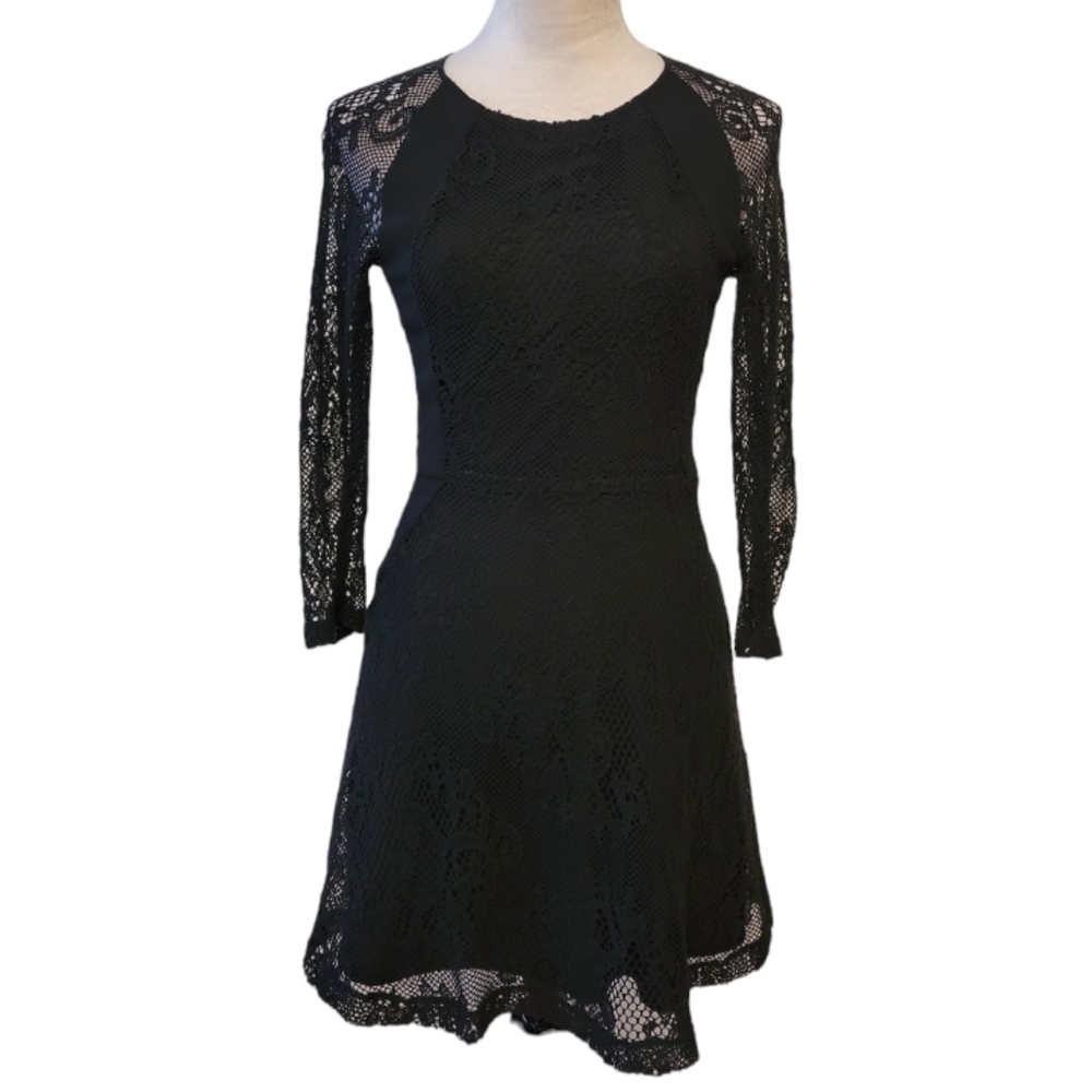Sandro Paris Black Lace Overlay Mini-Dress Size 4